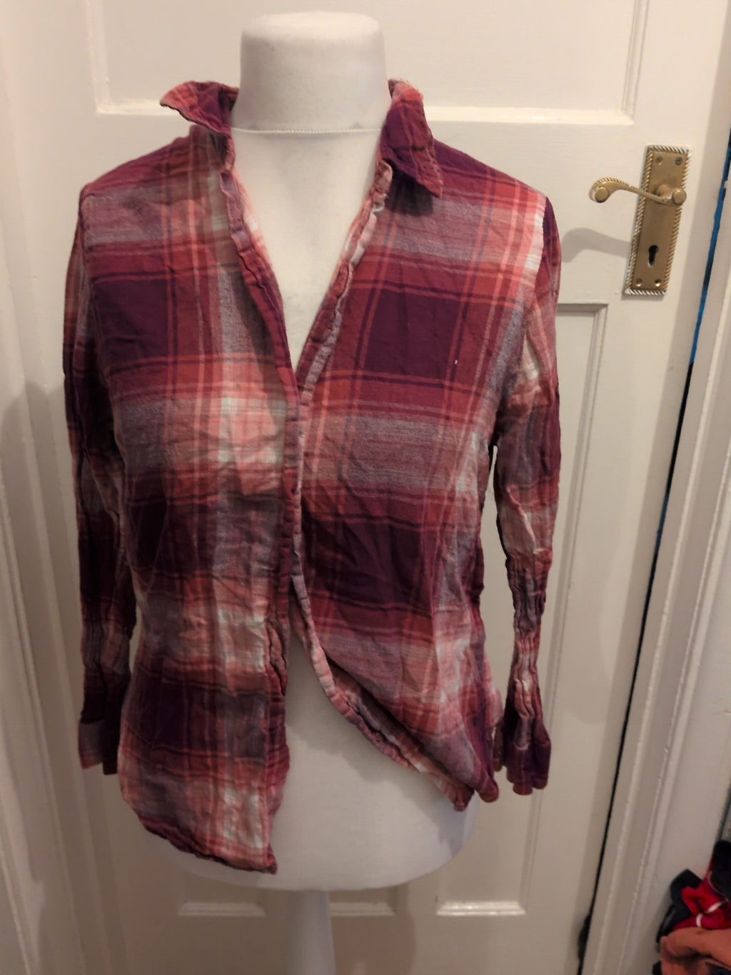 Primark Medium Purple Toned Check Long Sleeve Blouse