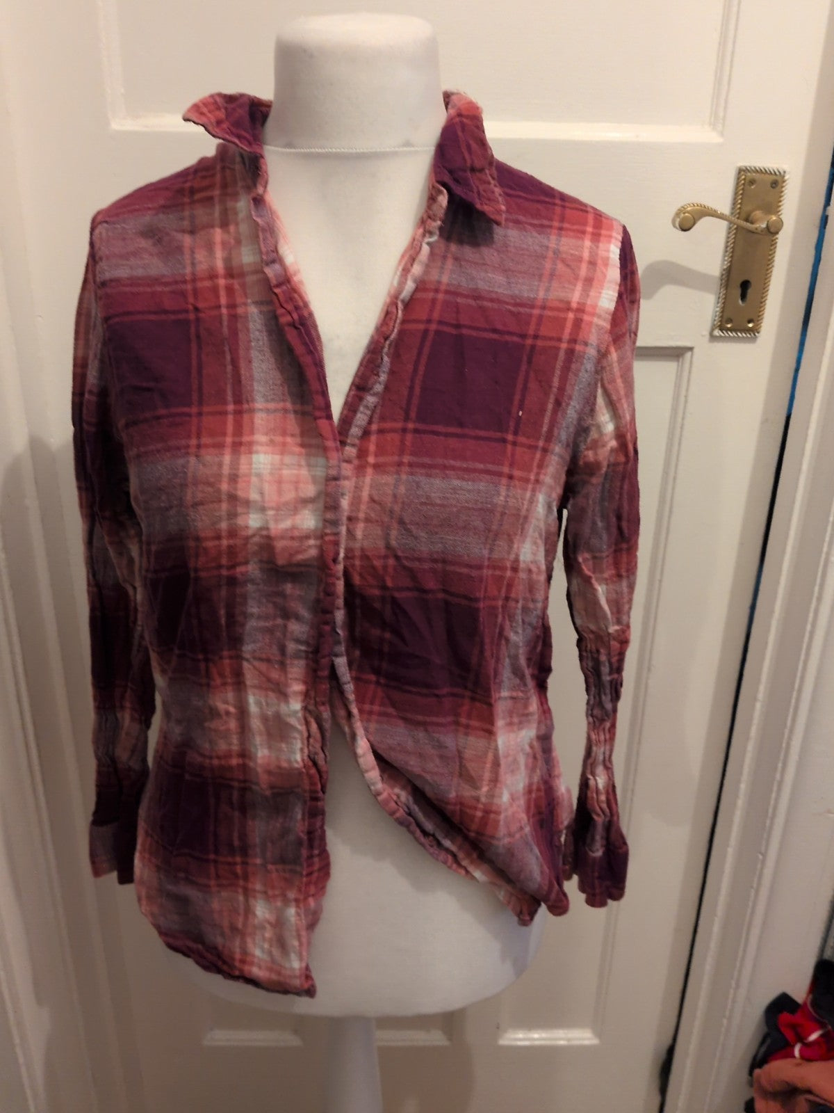 Primark Medium Purple Toned Check Long Sleeve Blouse