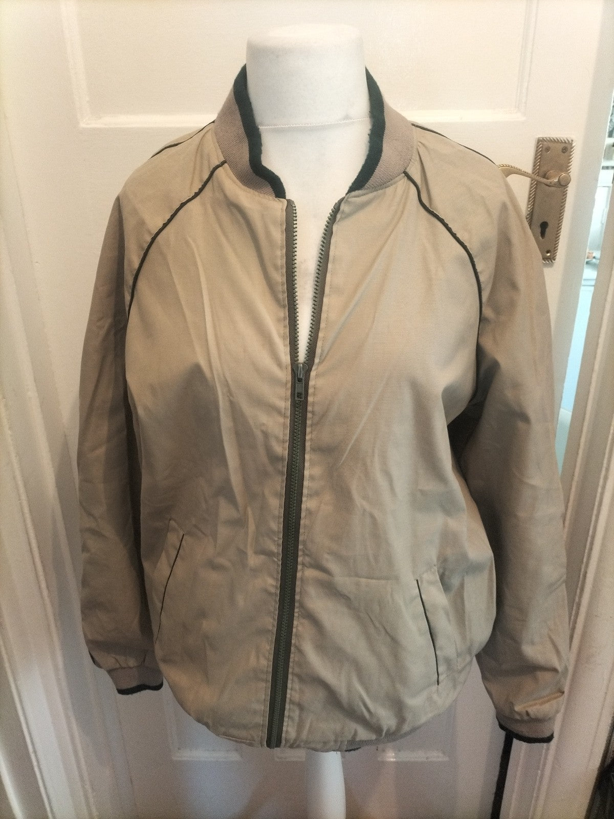 Mens Size XL Beige Lined Jacket Full Zip