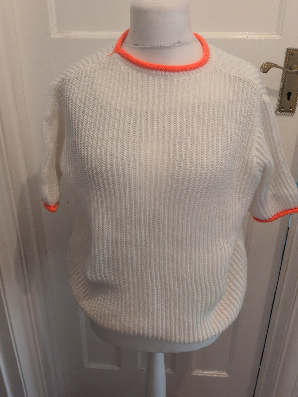 Large White And Orange Trim Pullover Jumper Knit