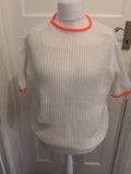Large White And Orange Trim Pullover Jumper Knit
