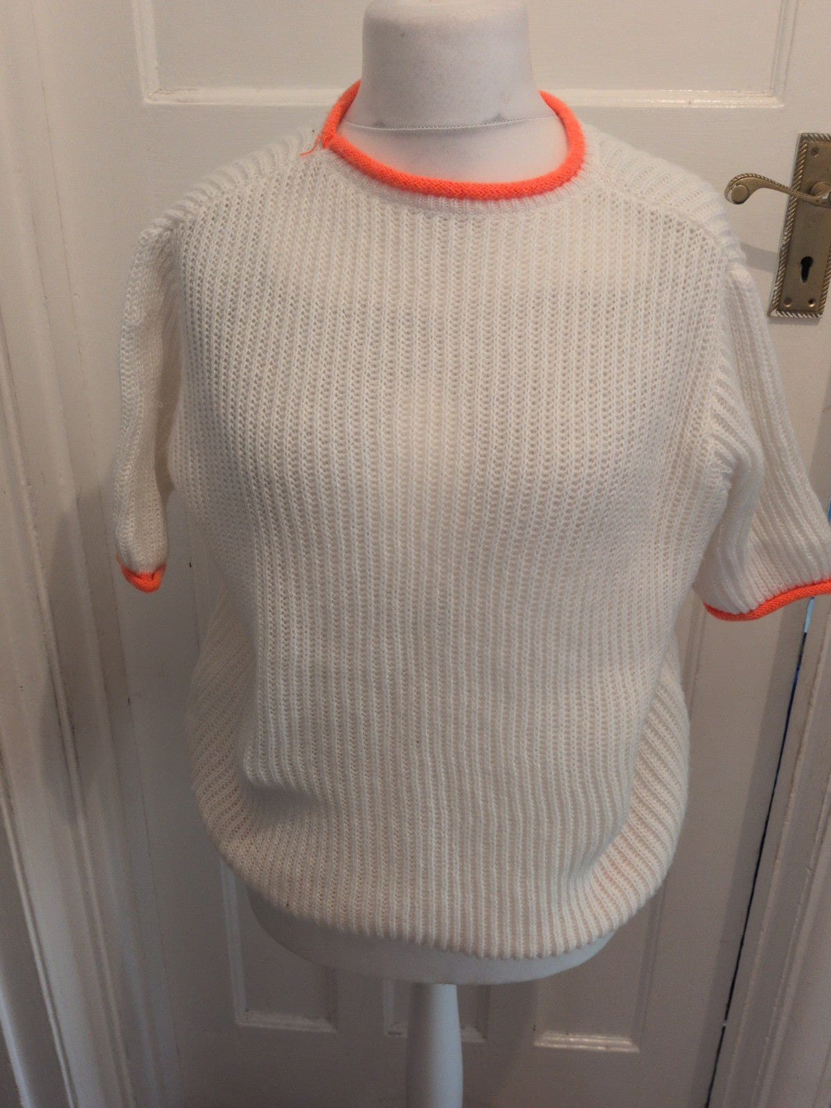 Large White And Orange Trim Pullover Jumper Knit