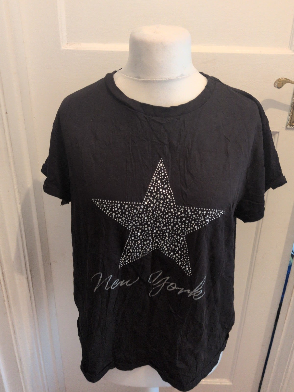 Ladies Papaya Size 20 Black Short Sleeve With Silver Star Pyjama Top