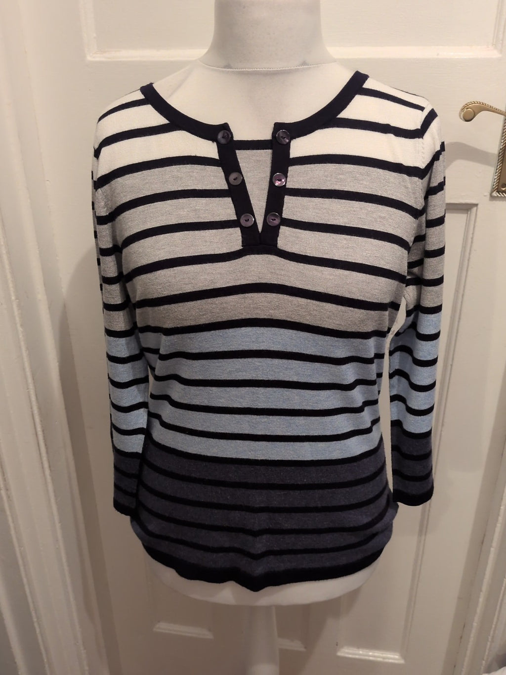 Cc Small Grey White Navy And Blue Striped Blouse
