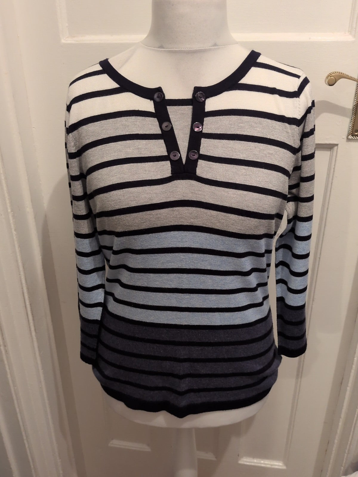 Cc Small Grey White Navy And Blue Striped Blouse