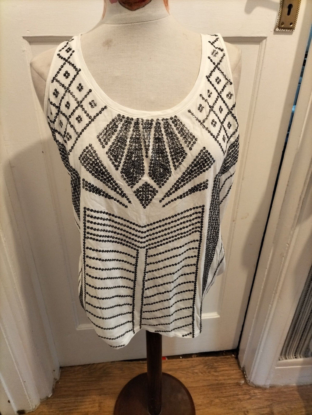 Ladies Express Size Large Sequin/Black/White Vest Tank Top