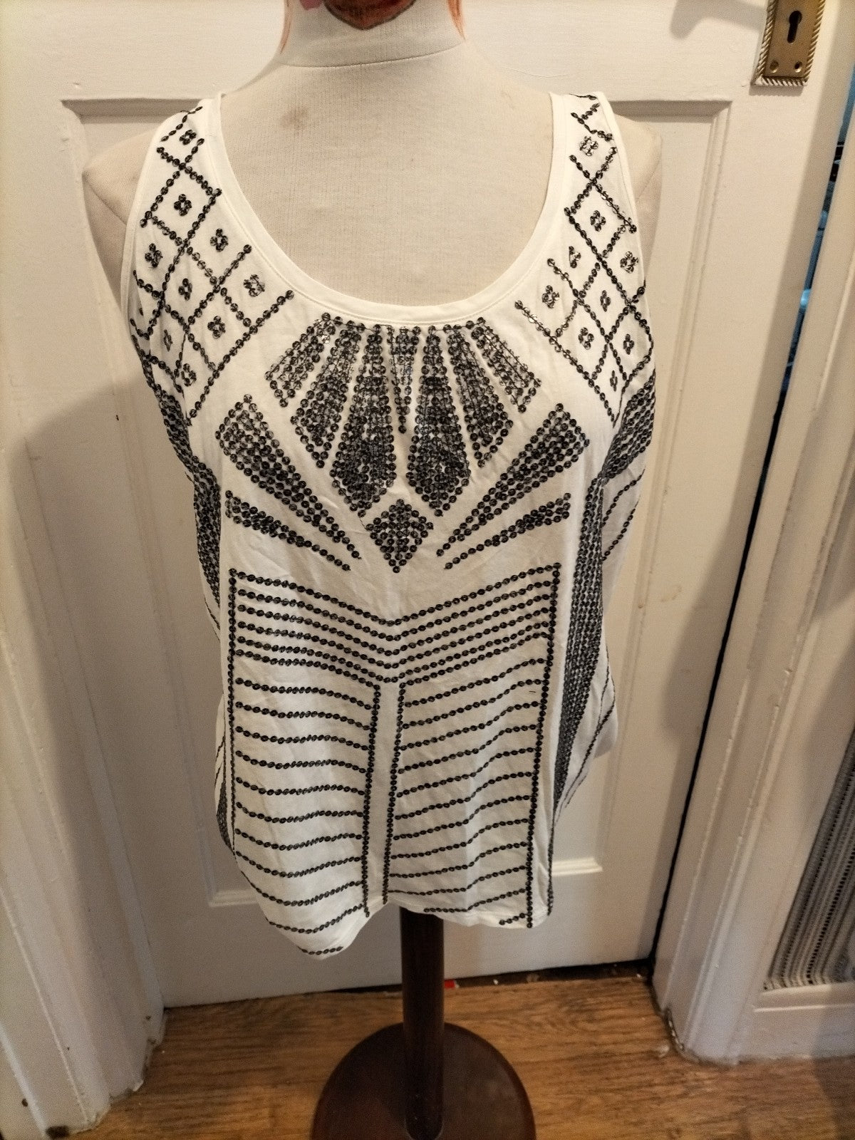 Ladies Express Size Large Sequin/Black/White Vest Tank Top