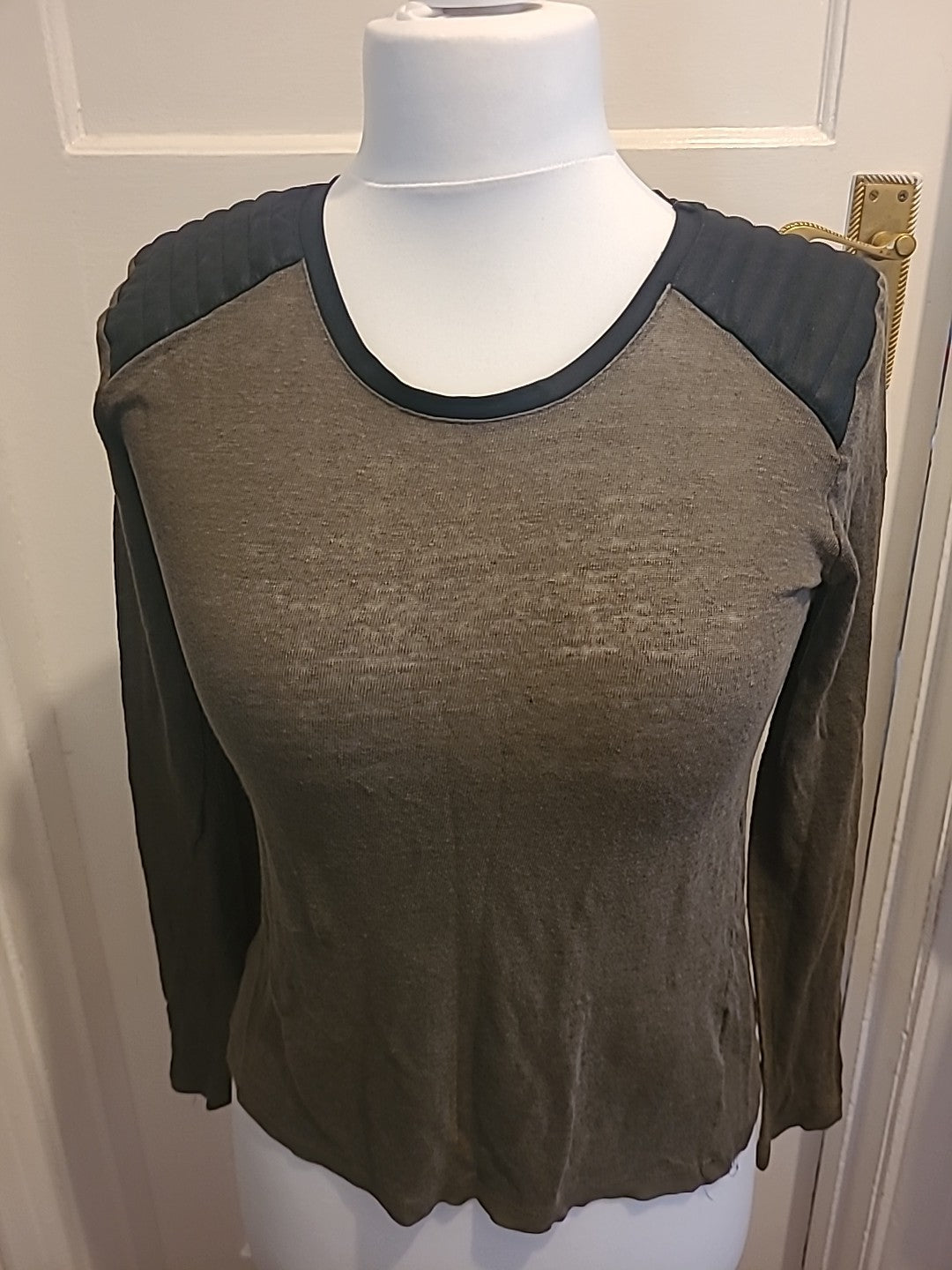 Ladies Zara W&B Collection Size Medium Long Sleeved Khaki Tshirt