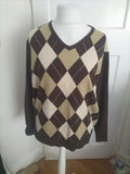 Mens Head Size Large Brown Patterned Jumper Pullover