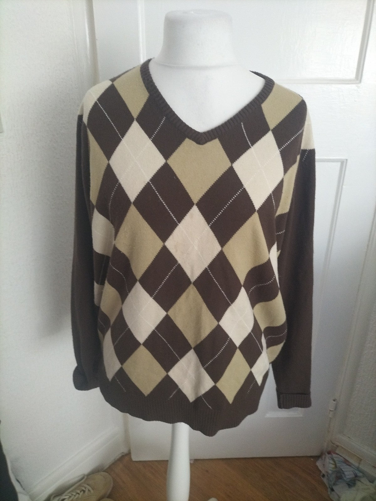 Mens Head Size Large Brown Patterned Jumper Pullover