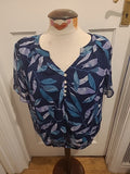 Ladies Bonmarche Size 12 Green Navy Leaf Design Short Sleeved Lined Blouse
