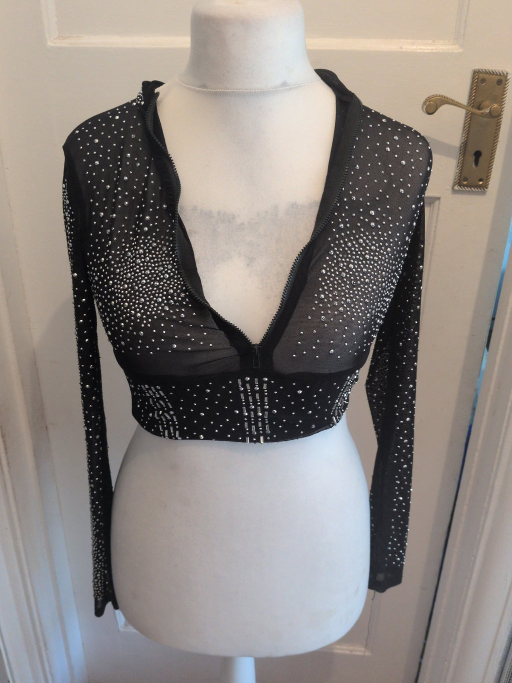 Ladies Black Sparky Top Dress Mezee Size Med Long Sleeved, Cropped