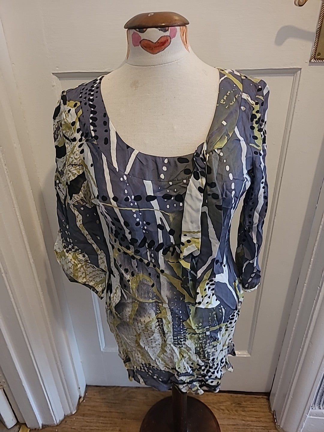 Ladies Per Una Size 10 Green Grey Mid Sleeved Short Dress