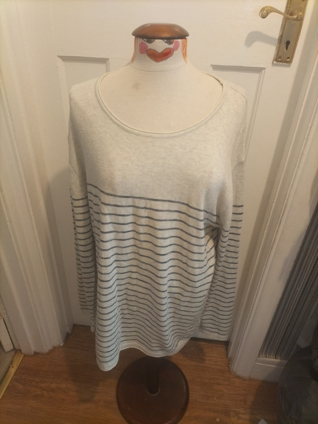 Mens Next Size 2XL Grey Navy Striped Long Sleeved Pullover Jumper