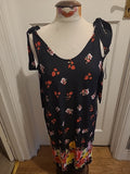 Ladies George Size 12 Black Red Yellow Floral Open Shoulder Short Sleeved Dress