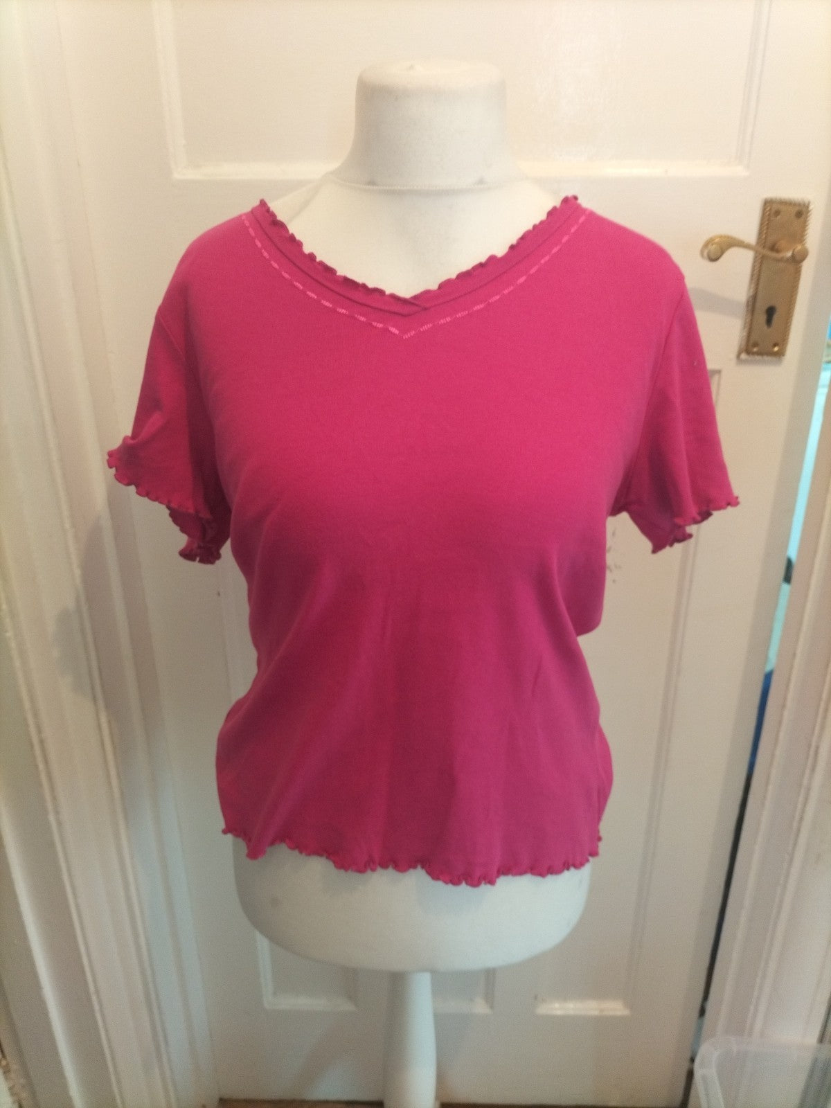 BM Casual Medium Pink Short Sleeve Blouse Frill Hem
