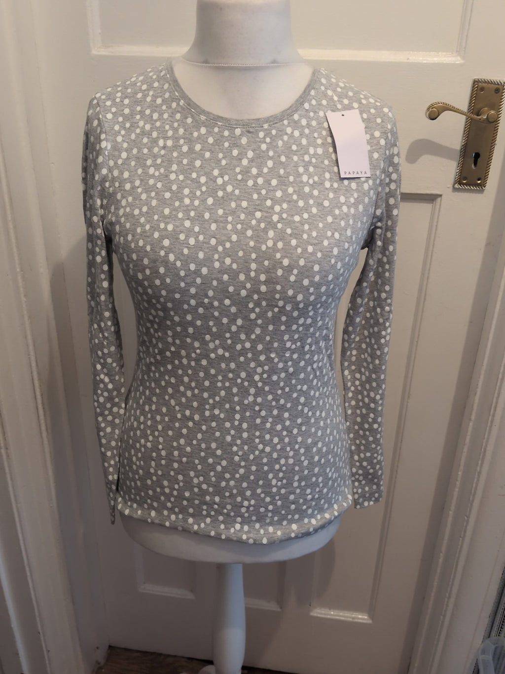 Brand New Papaya 12 Cotton Grey Polkadot Long Sleeve Blouse