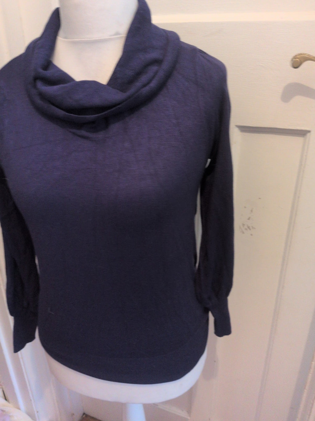 Marks And Spencer 14 Navy Roll High Neck Long Sleeve Jumper