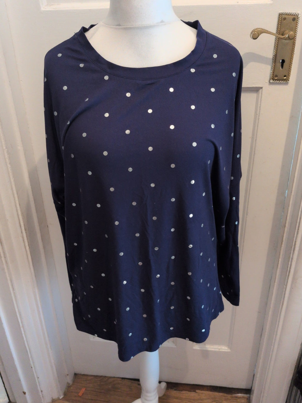 Peacocks 18-20 Navy And Silver Spot Pyjama Top