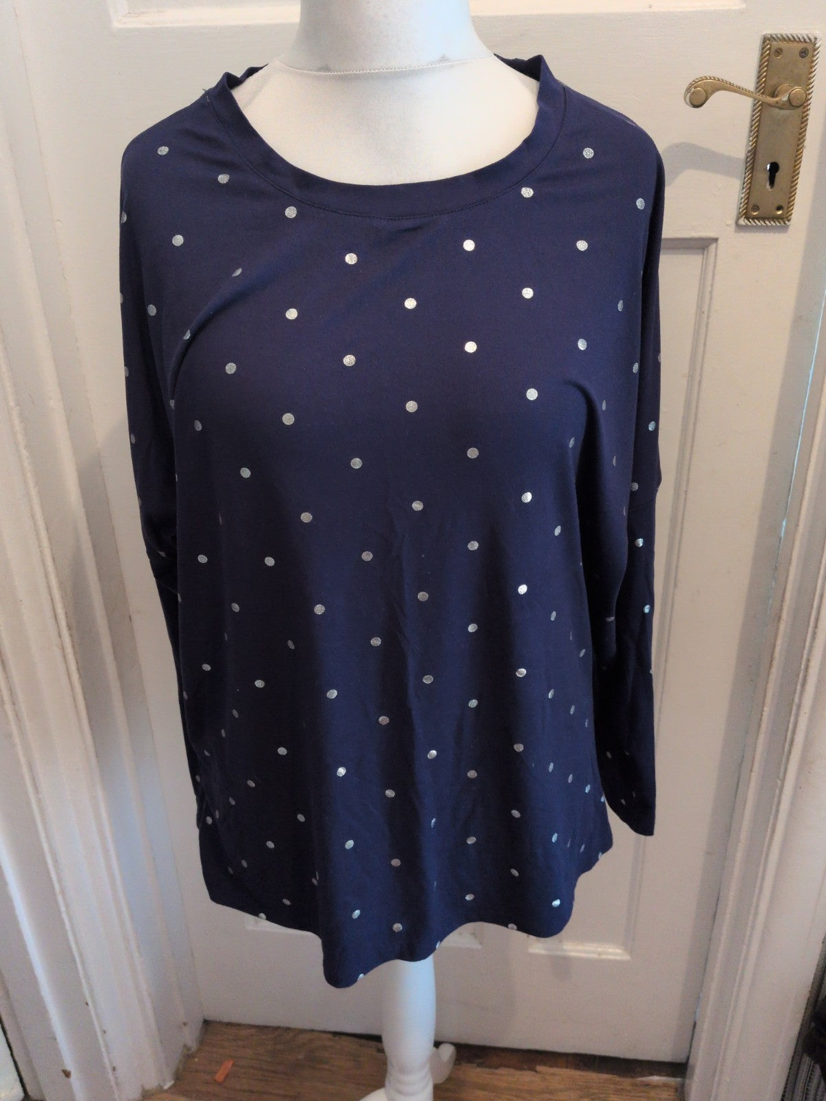 Peacocks 18-20 Navy And Silver Spot Pyjama Top