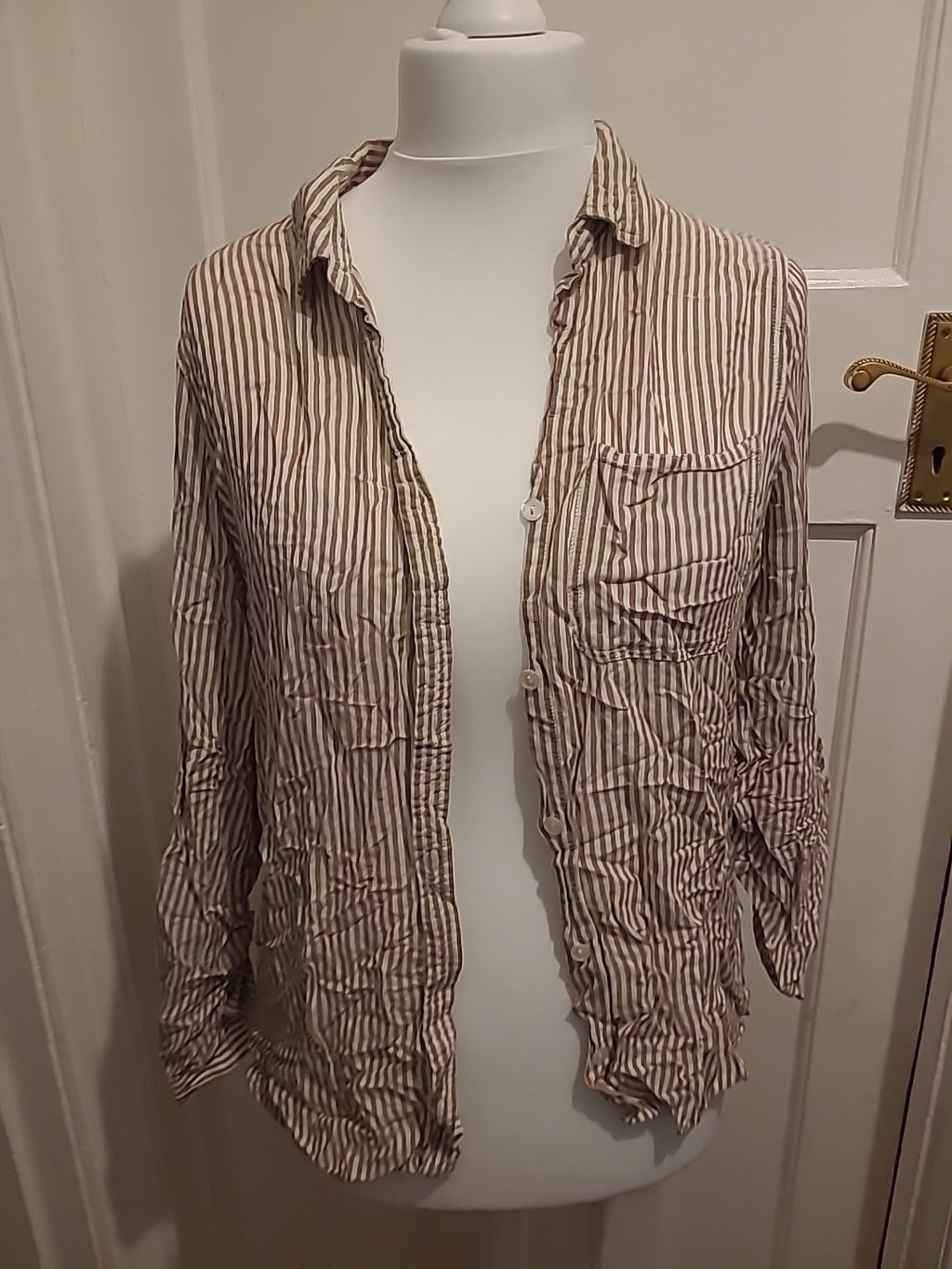Ladies Velvet Heart Size Large Brown/Cream Striped Blouse