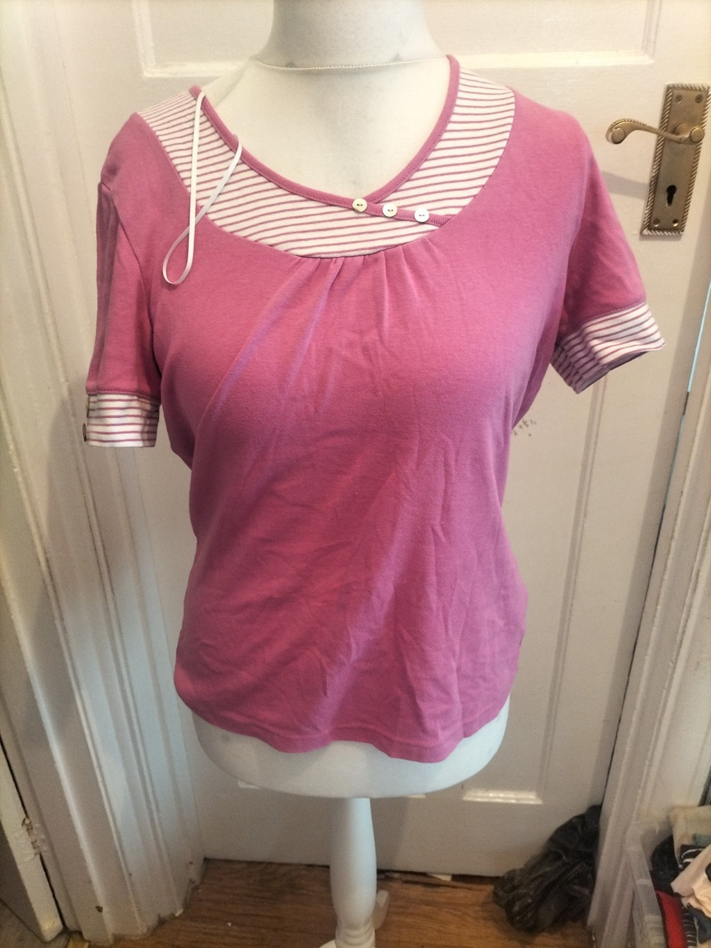 Damart 14-16 Pink V Neck Short Sleeve Blouse