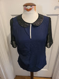 Ladies Next Size 8 Navy Short Sleeved Detail Neck Blouse