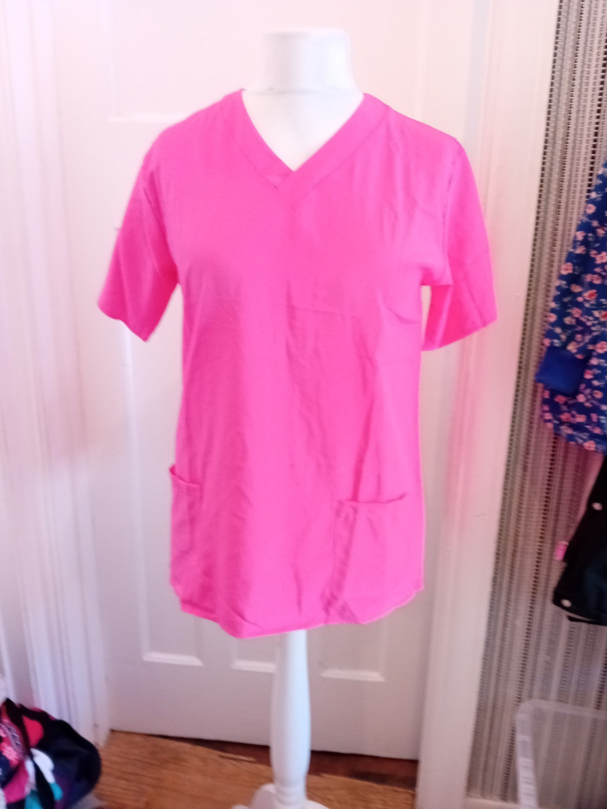 Large Bright Pink V Neck Short Sleeve Blouse