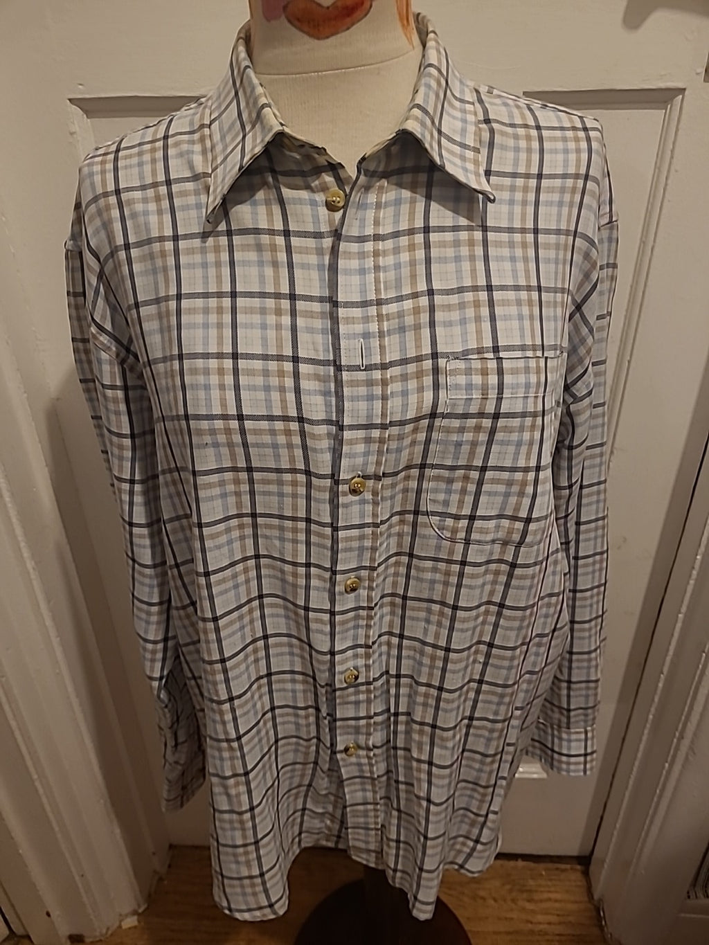 Mens Long Sleeved Shirt EWM Size Med Pale Blue Check