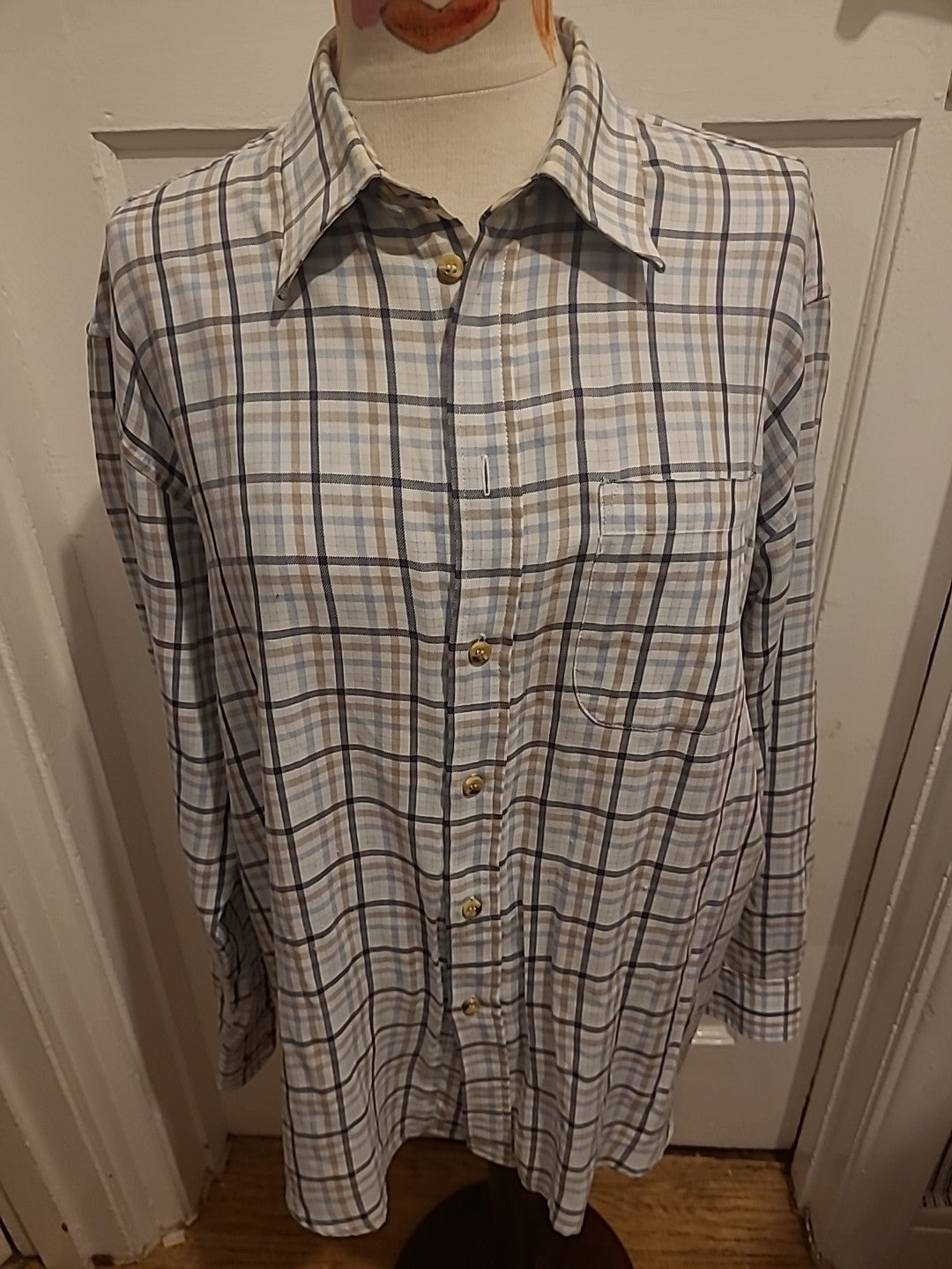 Mens Long Sleeved Shirt EWM Size Med Pale Blue Check