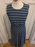 Ladies Debenhams Size 12 Navy And White Striped Sleeveless Dress