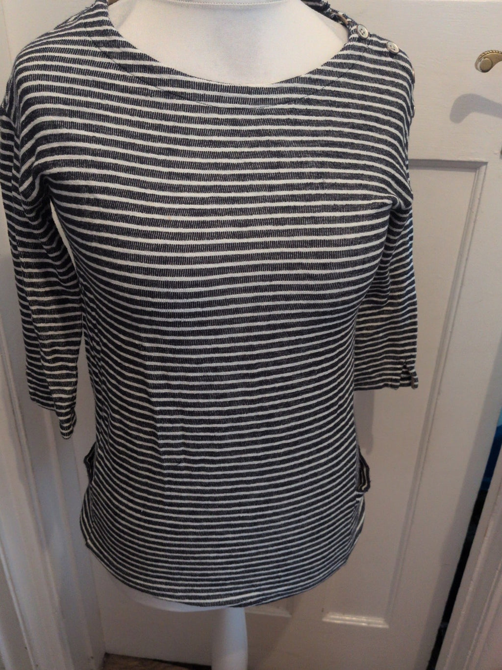 Next 8 Navy Stripe Long Sleeve Longline Top