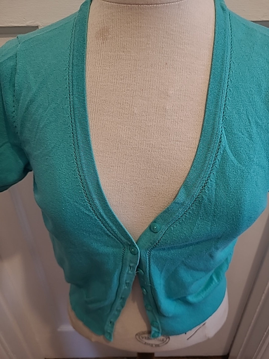 Ladies Tu Size 12 Turquoise Short Sleeved Cardigan