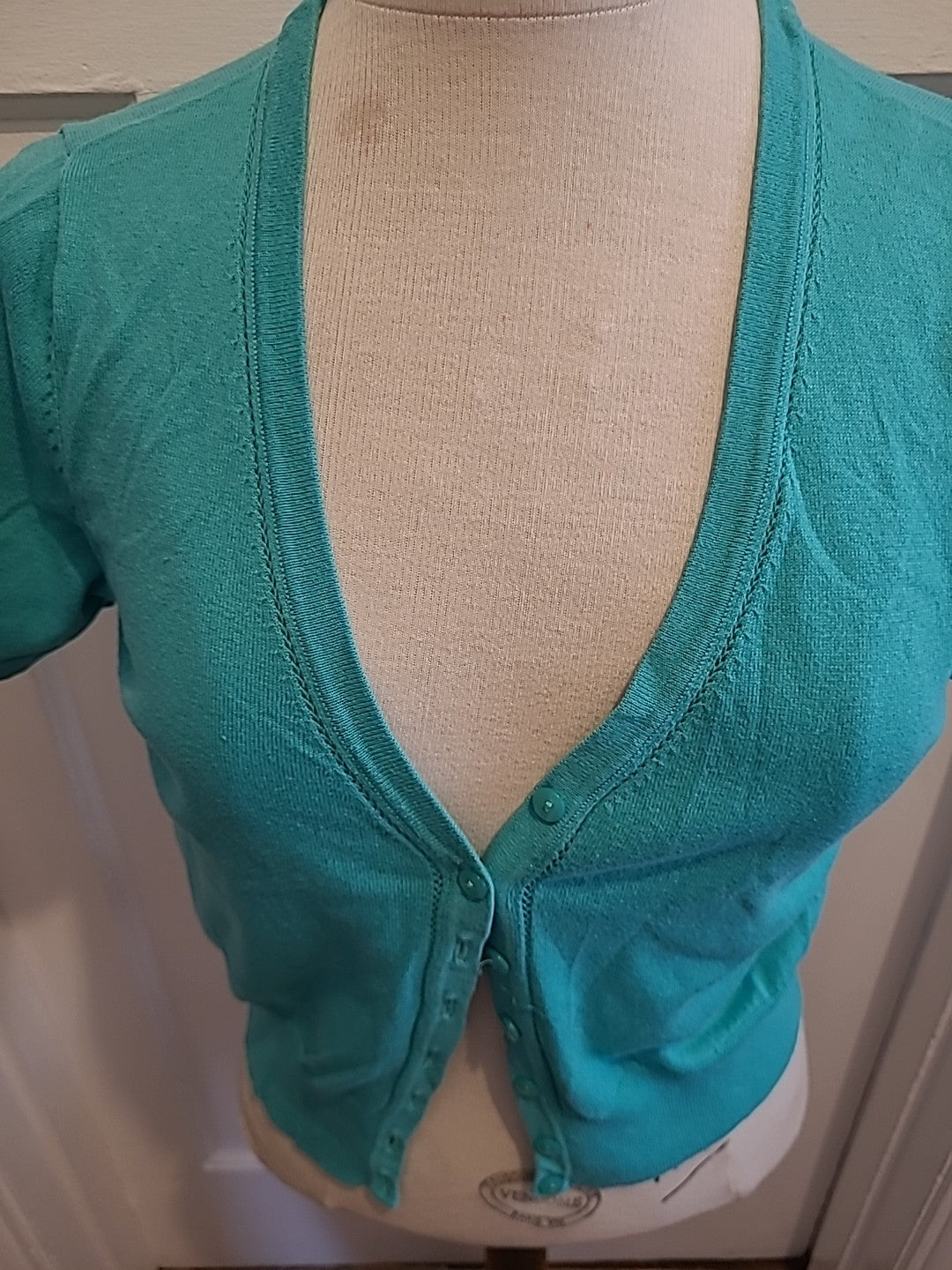 Ladies Tu Size 12 Turquoise Short Sleeved Cardigan