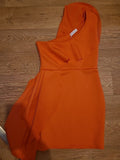 Brand New Ladies Femme Luxe Size 10 Orange One Shoulder Bodycon Mini Dress