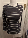 Primark 8 Stretch Crew Grey Stripe Long Sleeve Tshirt