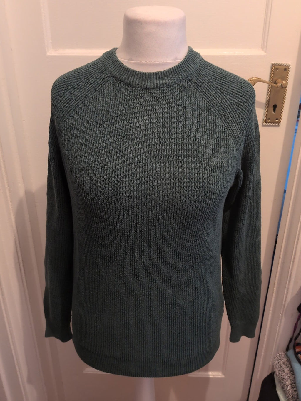 Mens Primark Size Small Green Ribbed Long Sleeved Jumper
