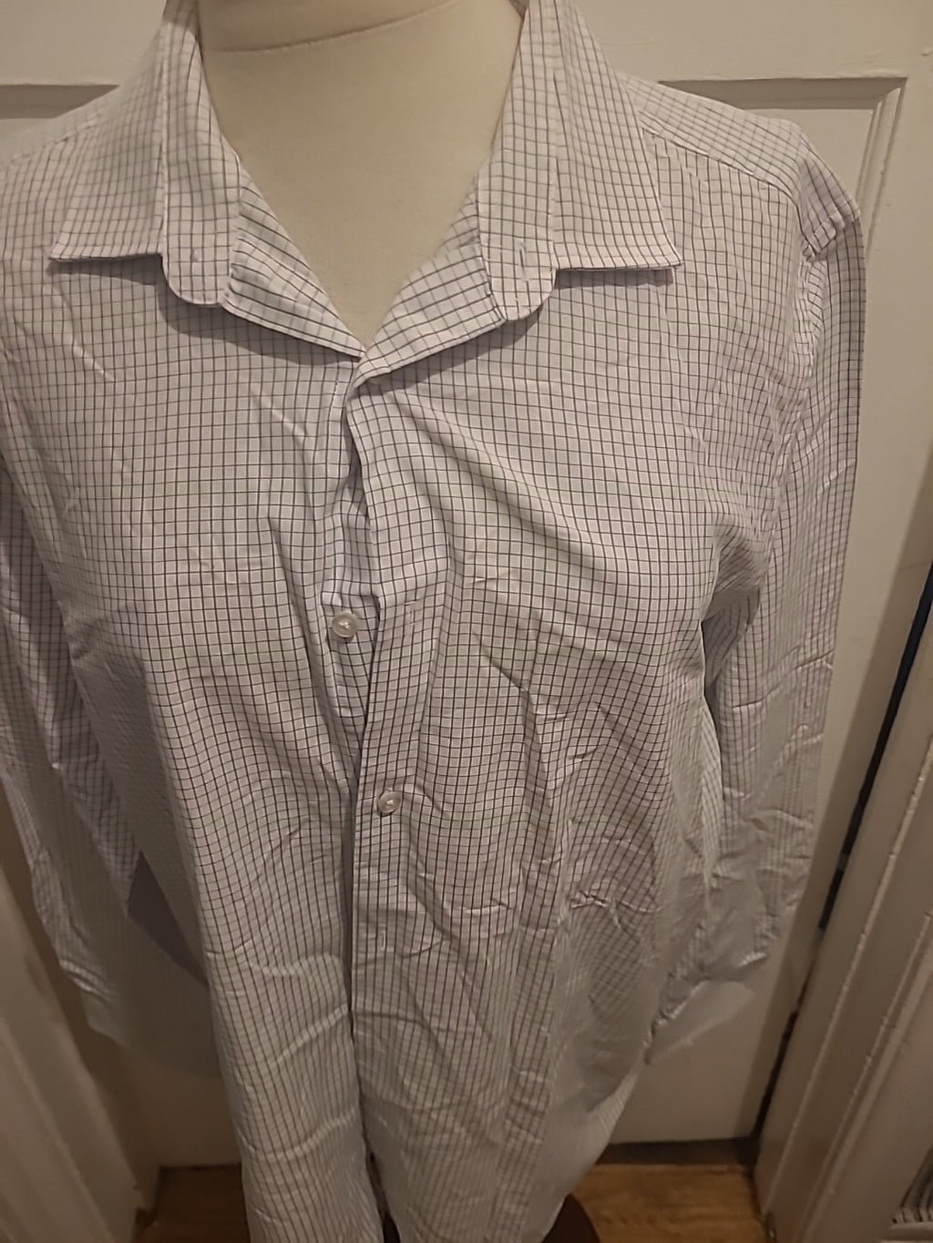 Mens Tu Size 16.5" Navy/White Check Long Sleeved Shirt Formal