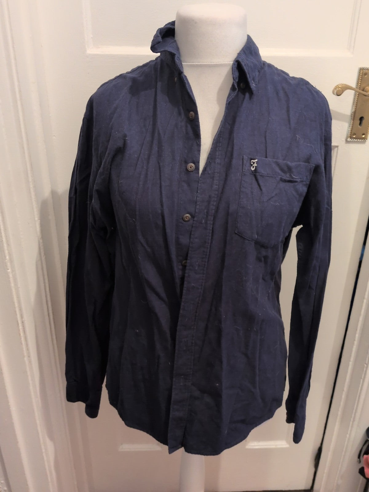 Farah Large Navy Long Sleeve Modern Fit Shirt