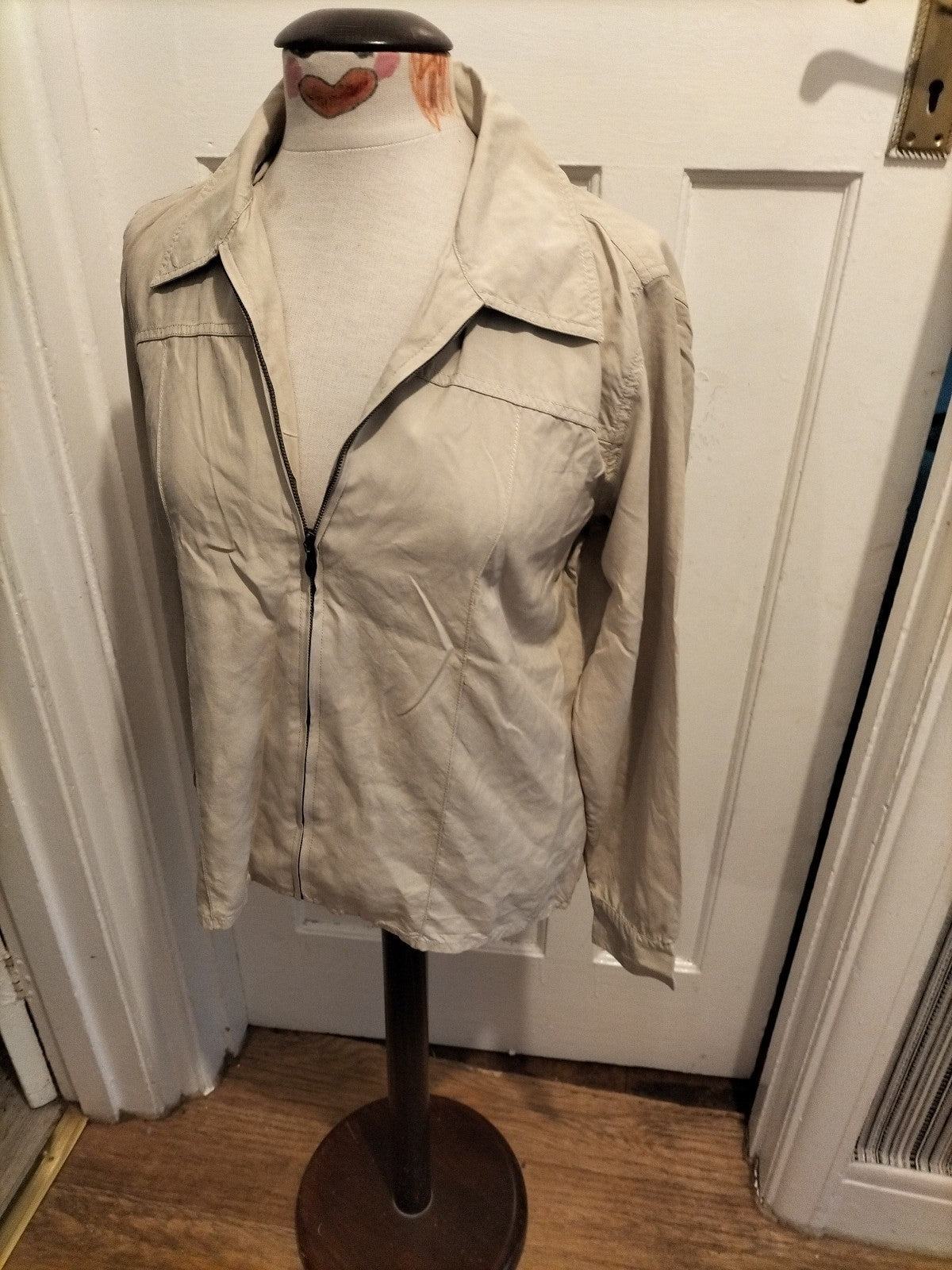 Ladies St Michael Size 14 Stone Zip Through Long Sleeved Lightweight Jacket/Top