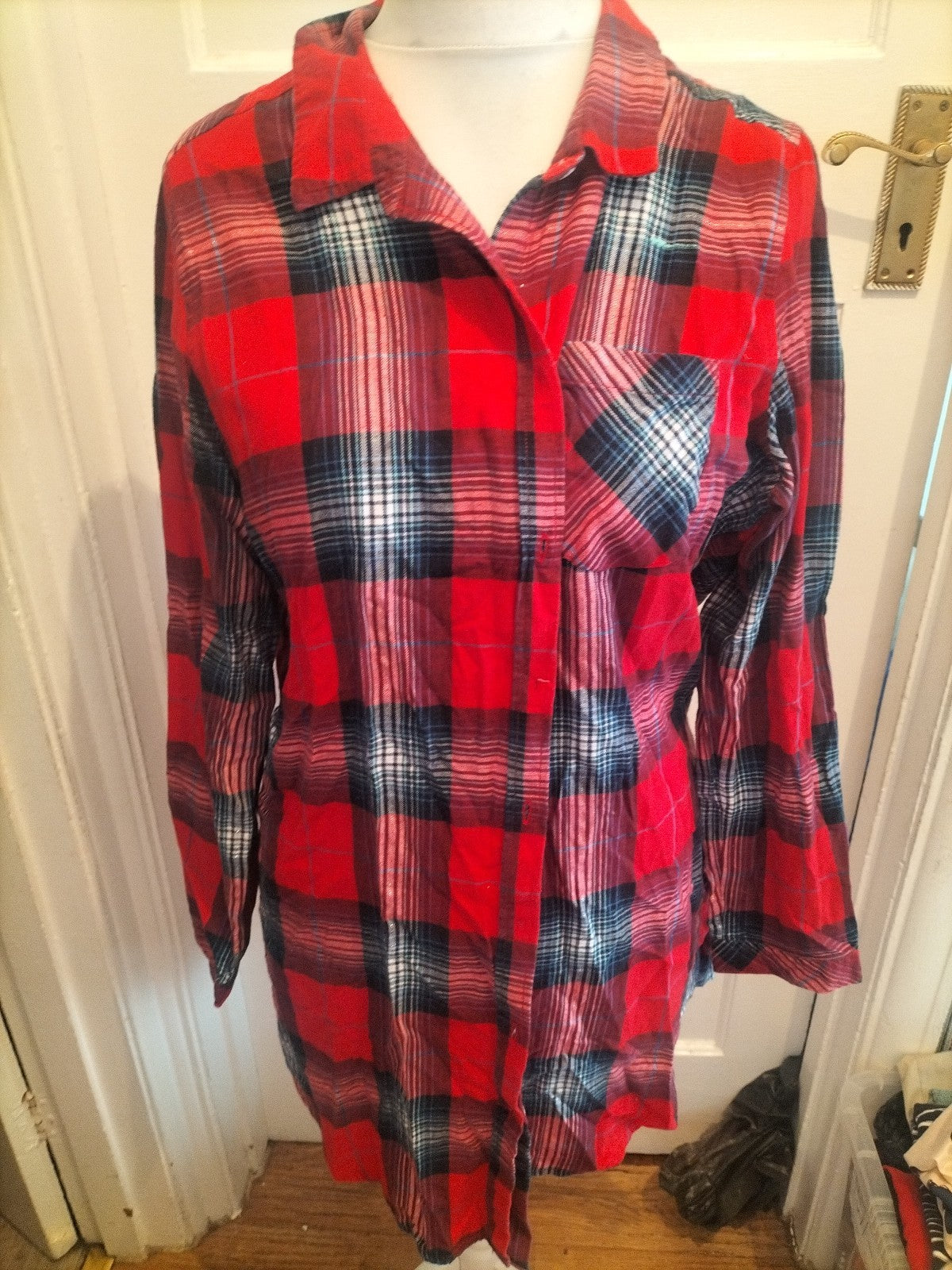 F&F Large Check Pyjama Top Long Sleeve