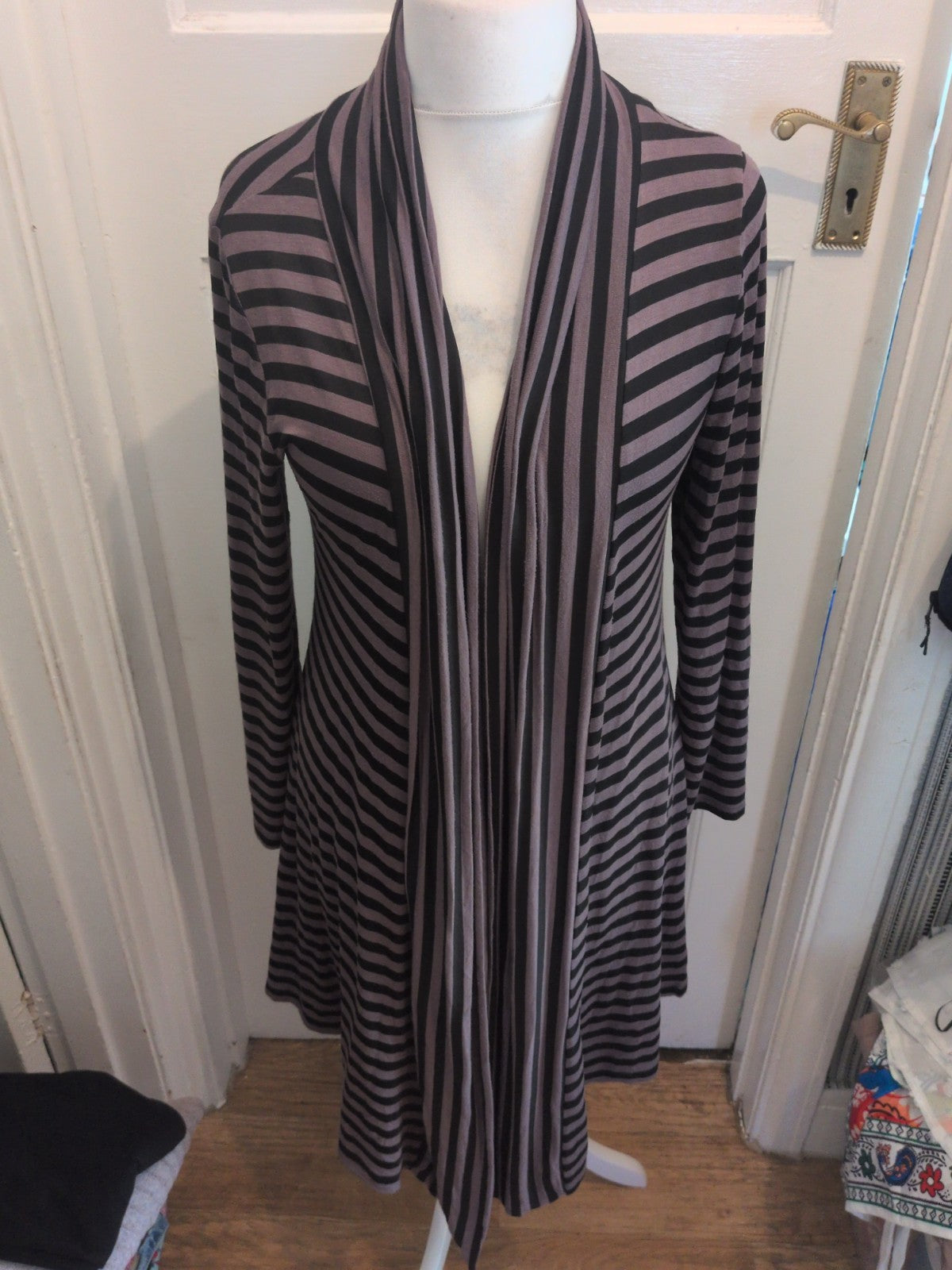 Izabel London 12 Black Stripe Front Tie Open Cardigan