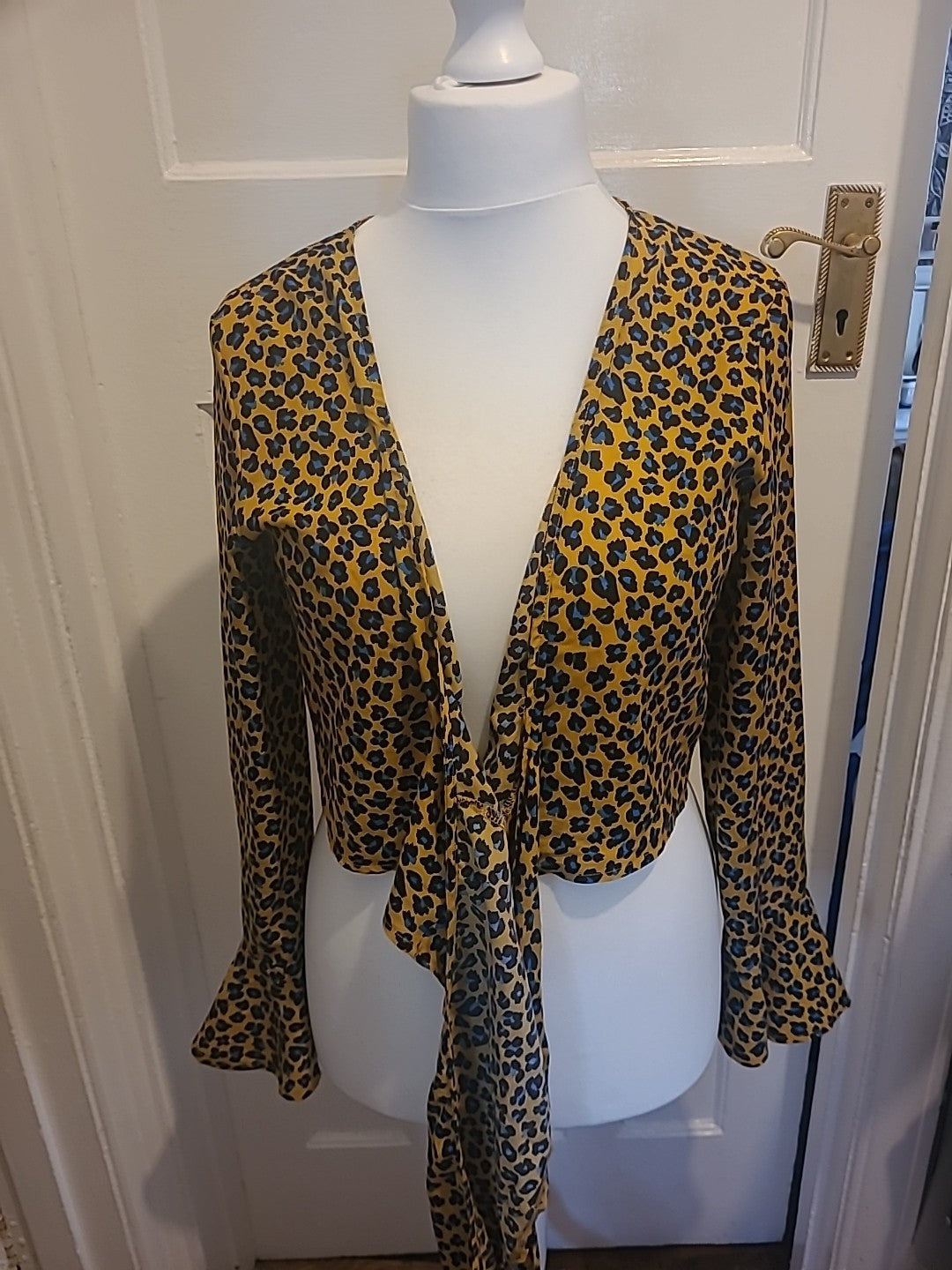 Ladies In The Style Size 14 Orange Leopard Print Long Sleeved Blouse