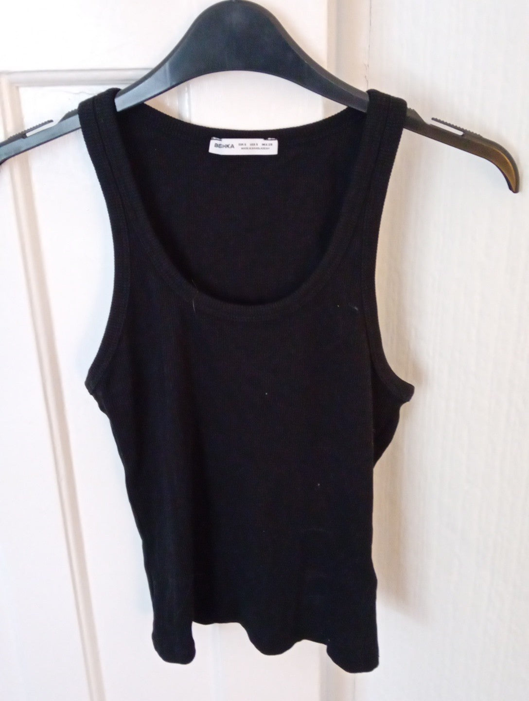 Ladies Black Ribbed Vest T Shirt Bershka Size Small