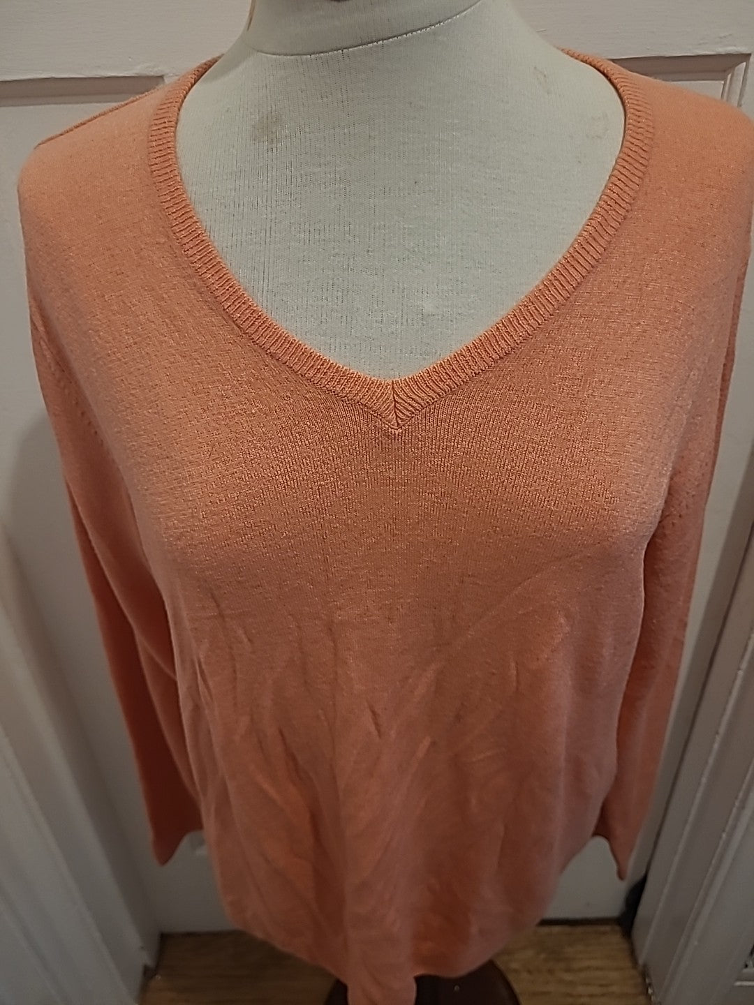 Mens M&S Man Size L Pinky Peach Long Sleeved V Neck Lightweight Jumper