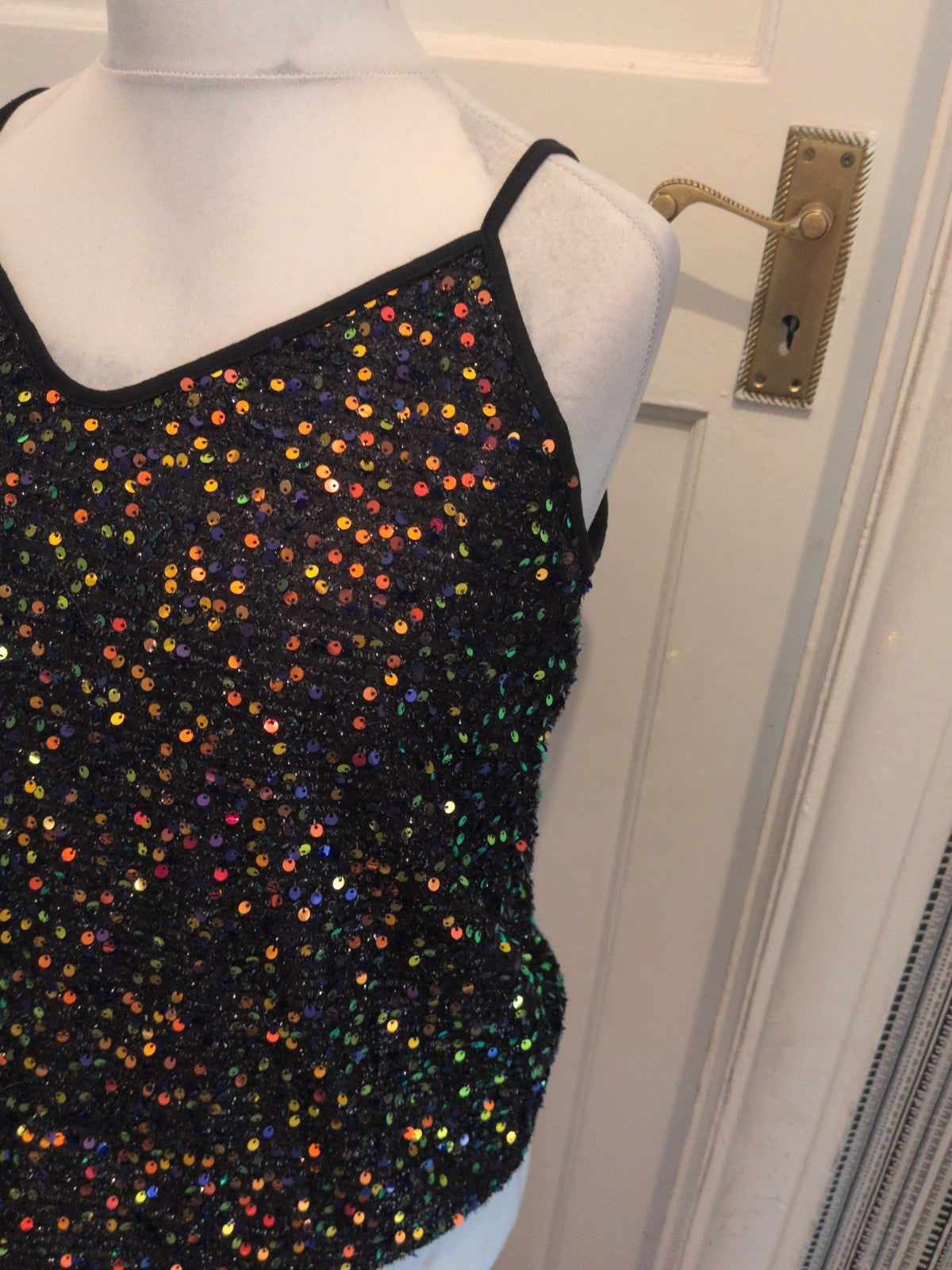 Shein Medium Black Reflective Sequins Sleeveless Cami