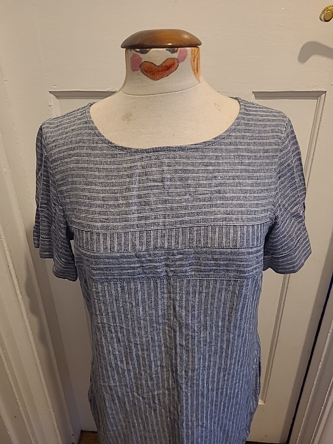 Ladies Next Size 8 Grey White Short Sleeved Stripe Dress