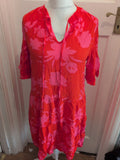 Ladies 2XL Pink And Orange Floral Short Sleeve Knee Length Dress
