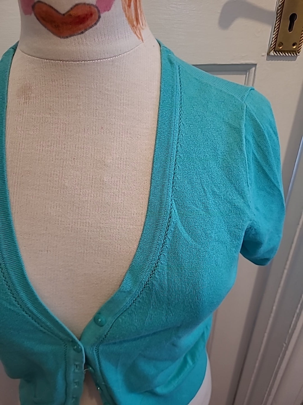 Ladies Tu Size 12 Turquoise Short Sleeved Cardigan
