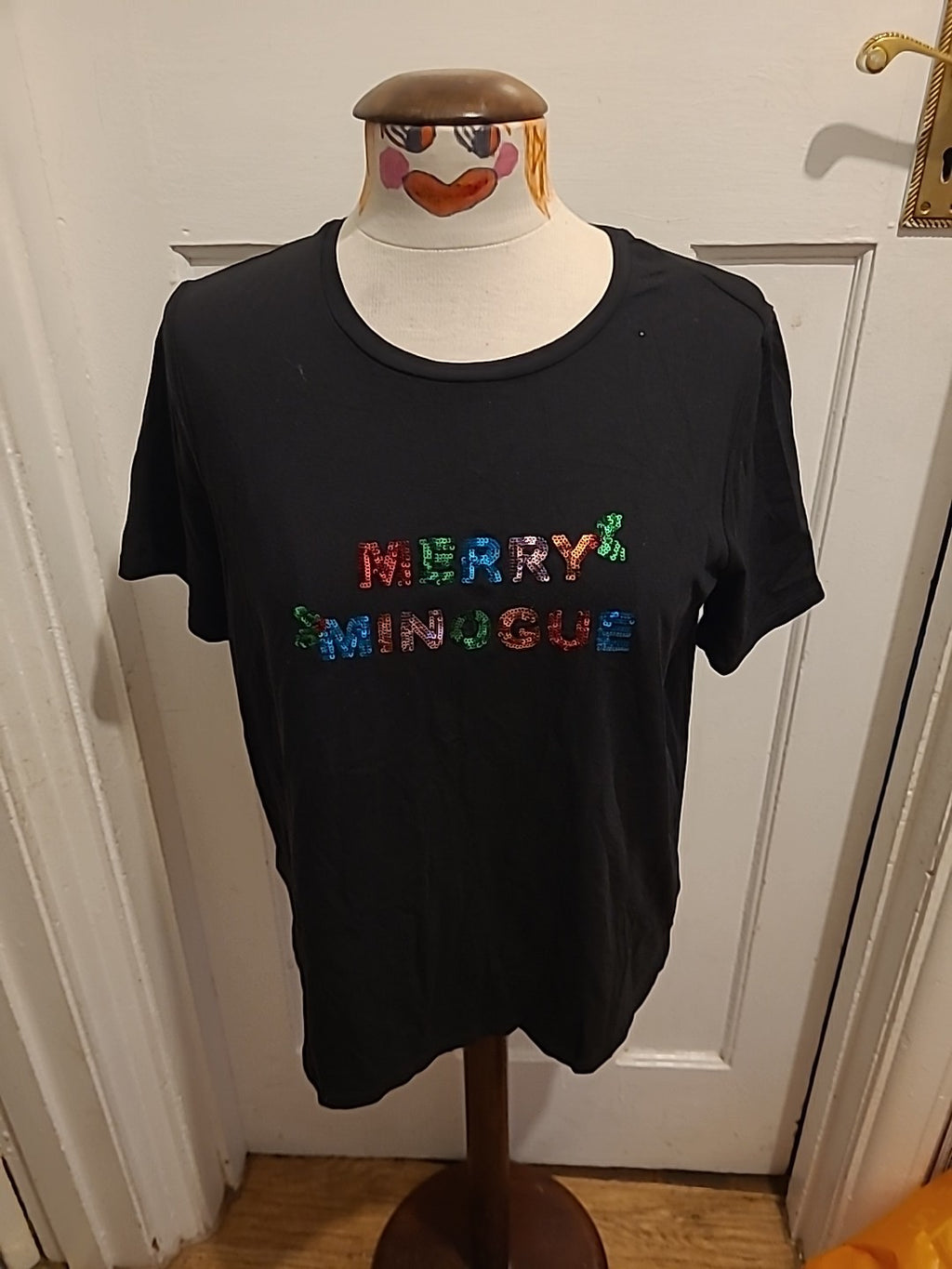 Ladies Danii Minogue Petites Medium Black Xmas Sequin Short Sleeved Tshirt